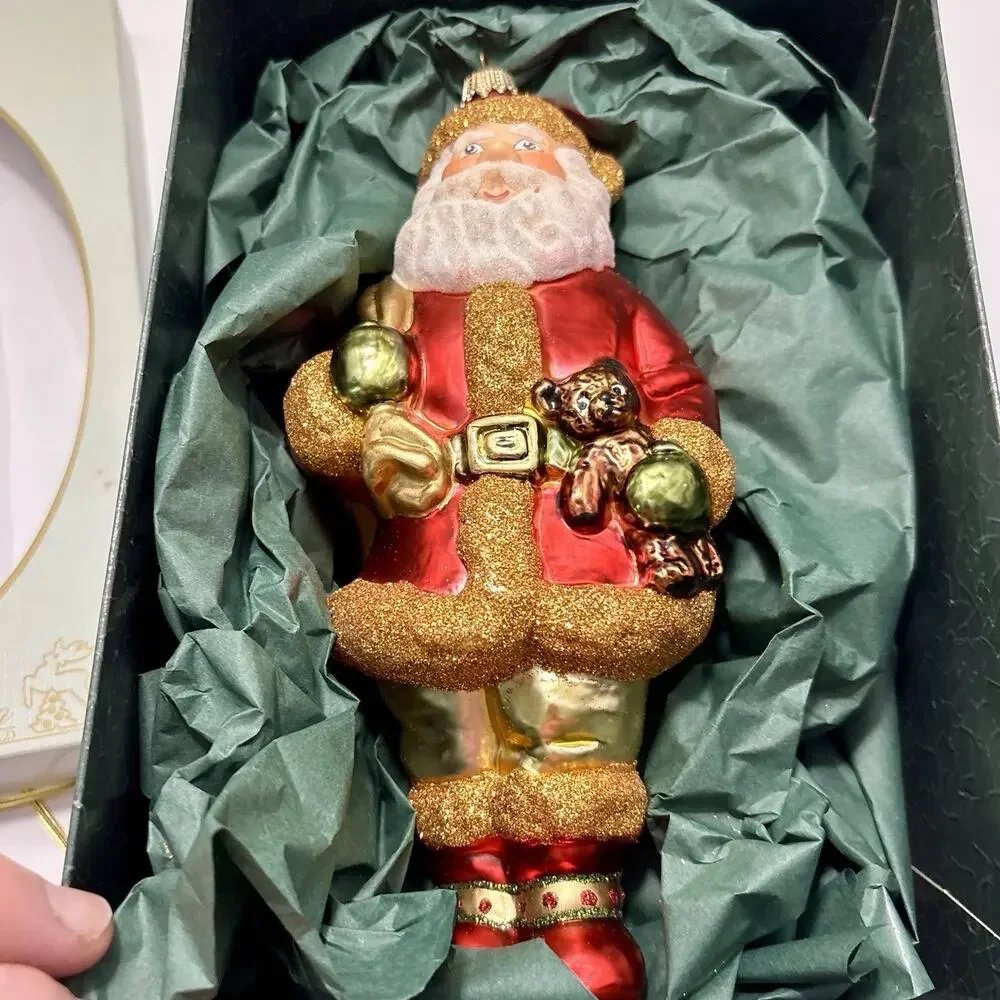 Vintage Krebs Lauscha Germany Glass Glitter Santa Christmas Ornament 8